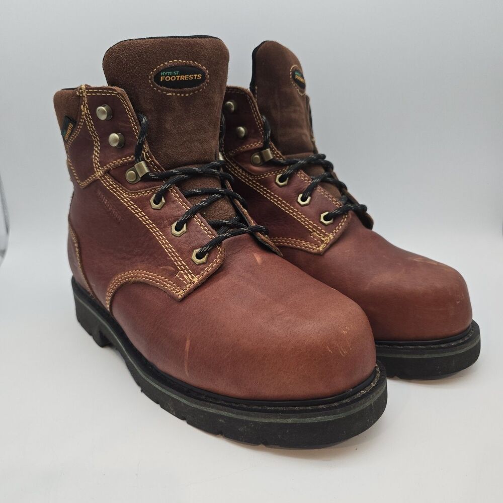 Hytest Boot Mens Size 9.5D Extra Wide FootRests Composite Toe Work Brown Leather
